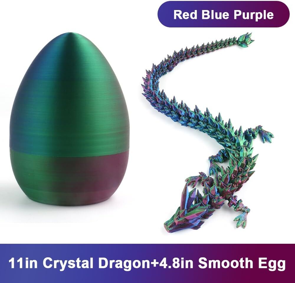 PLA Crystal Dragon Egg With 3D Printed Dragon Inside Articulated Crystal Gift US