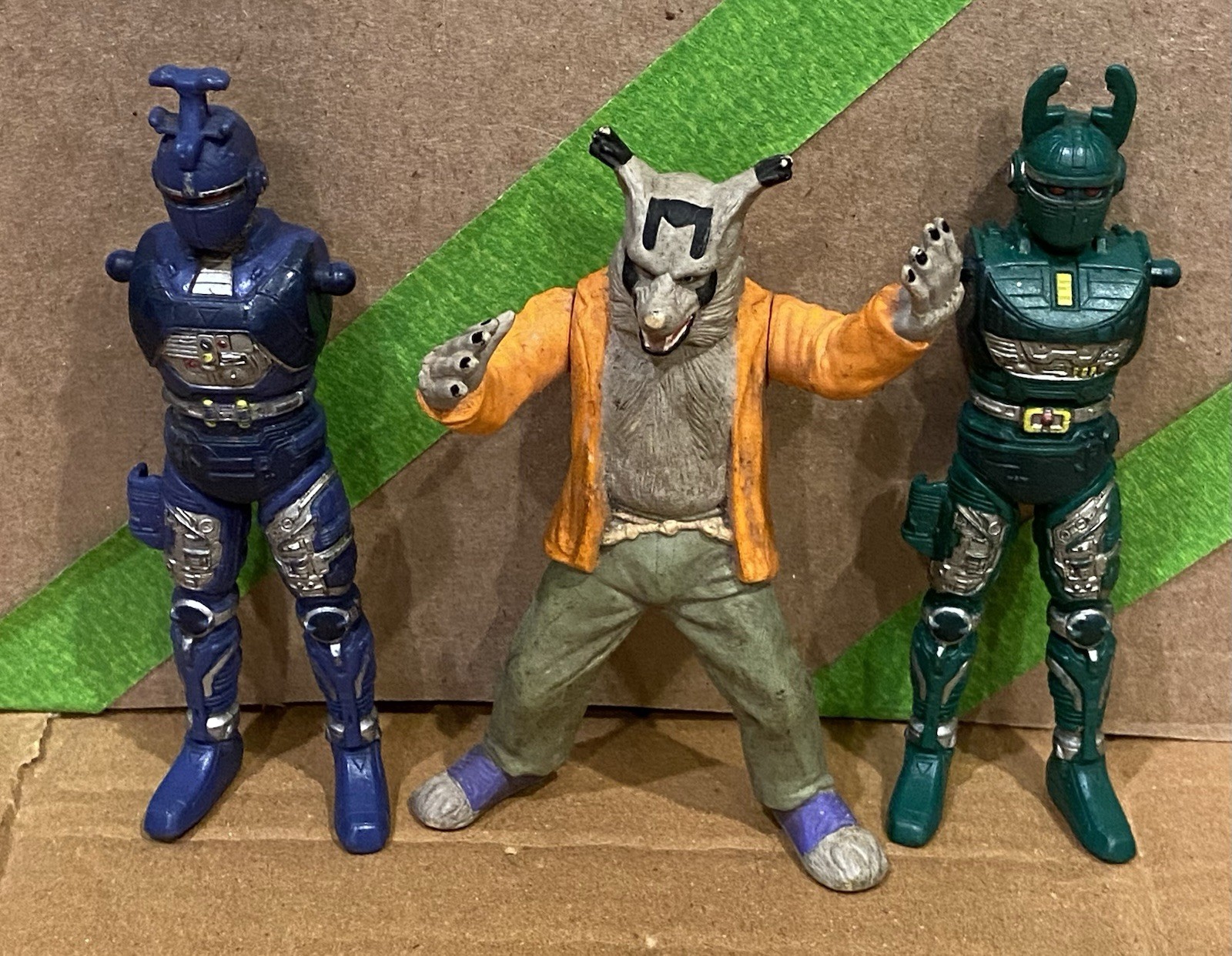 Lot of Three Vintage Beetle Borg Action Figures Green Blue and Wolfie Damaged