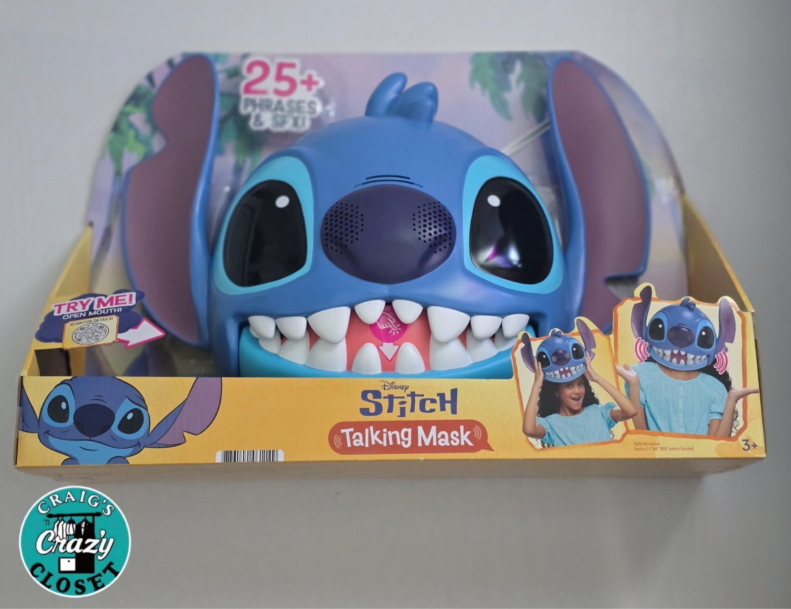 Disney Stitch Talking Mask With 25 Sounds Phrases Adjustable Straps Costume New