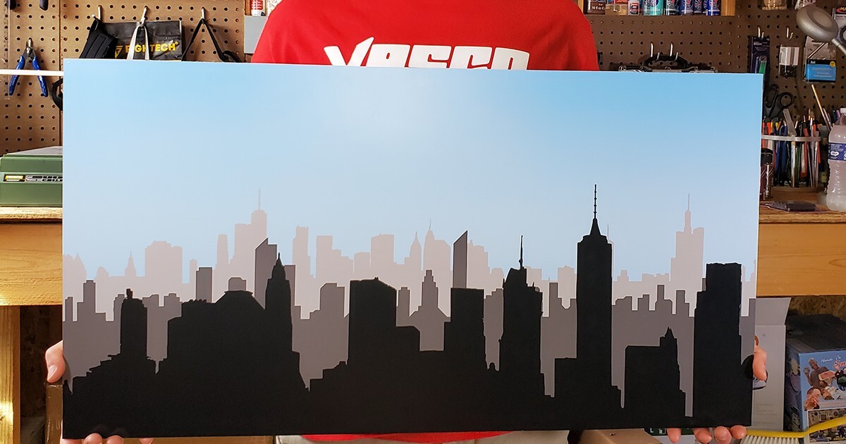 City Skyline Silhouette Day 30&Prime; Backdrop for Action Figure Photography – NO FIG