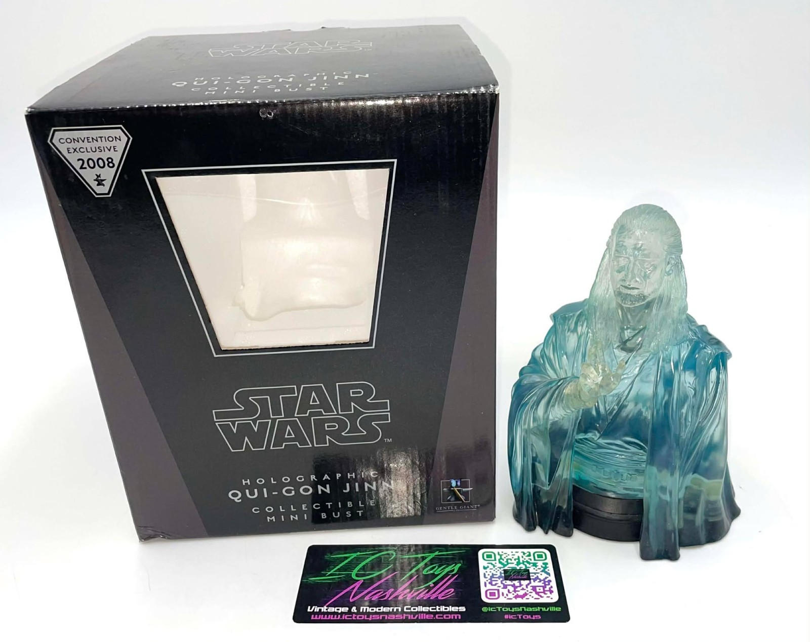 2008 Gentle Giant STAR WARS Holographic Qui-Gon Jinn Light-Up Mini Bust w/ Box