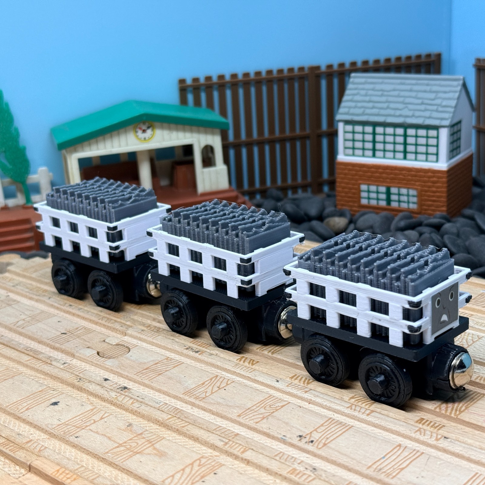 Wooden Railway 3 Narrow Gauge White Slate Cargo Trains Custom for Thomas Train