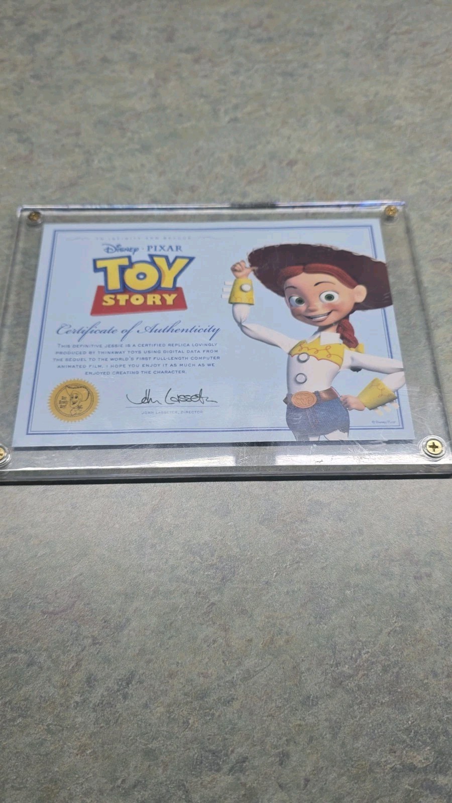 Toy Story Thinkway Certificate Of Authenticity ONLY for Jessie