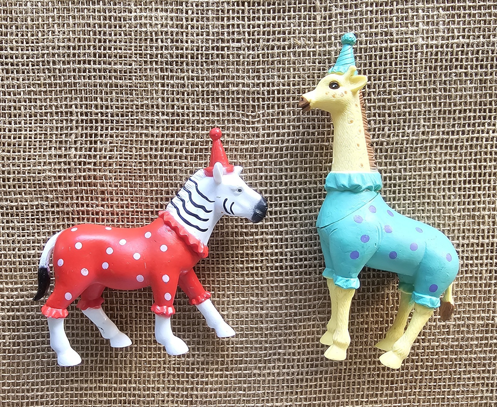 2 Ankyo Party Animals Toy Figures Zebra Red Polka Dot, Giraffe Purple Polka Dot