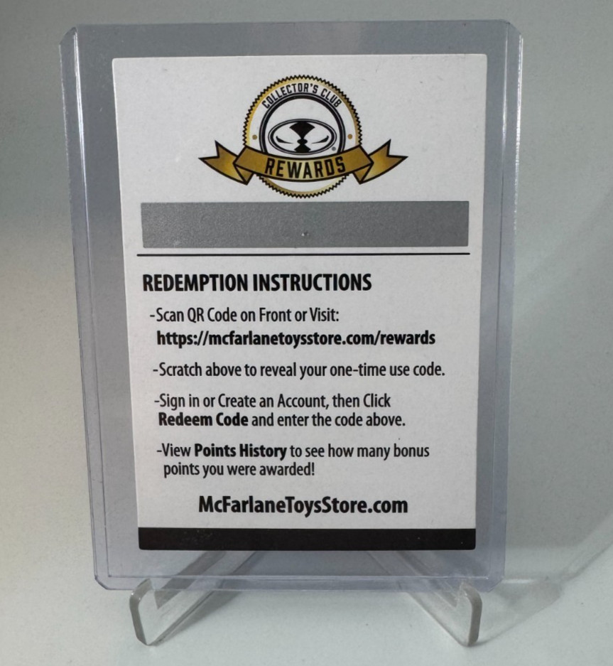 McFarlane Toys Bonus Points Redemption Card For McFarlane Toy Store