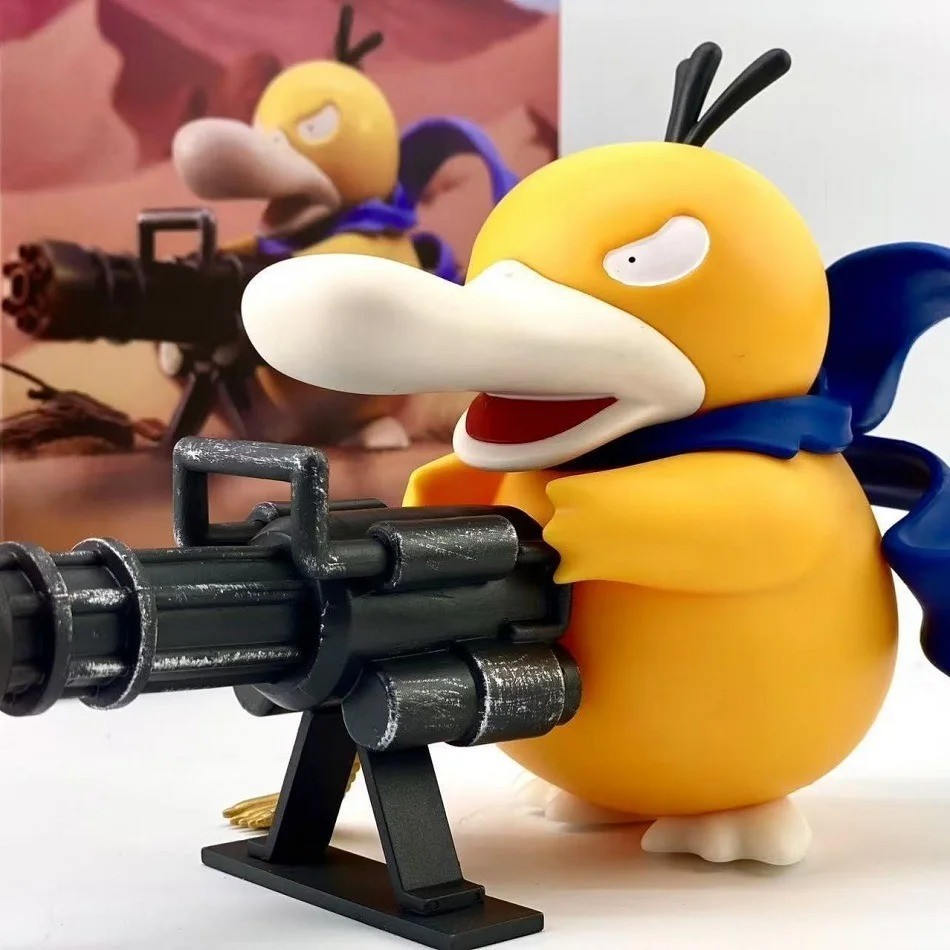 Serie Psyduck with Trumpet & Gatling Gun Figure Toy, Cute Duck Anime Figurine Mo