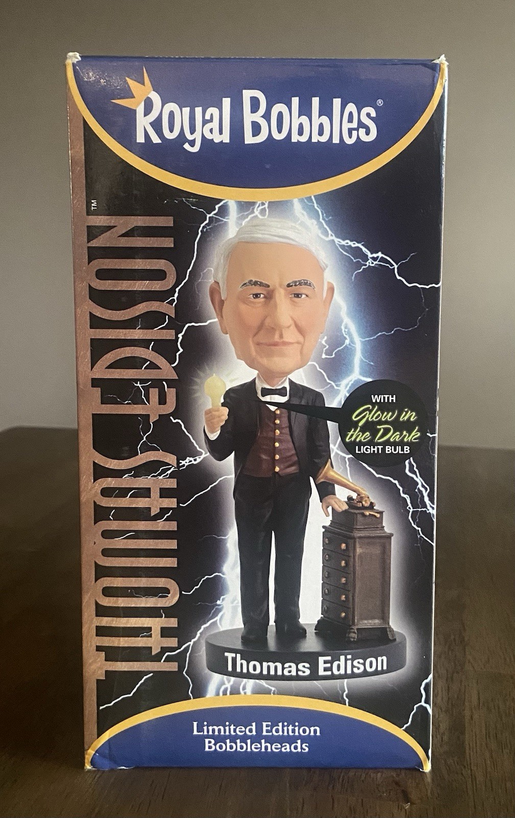 Rare Royal Bobbles THOMAS EDISON Bobblehead W/ Glow in the Dark Light Bulb