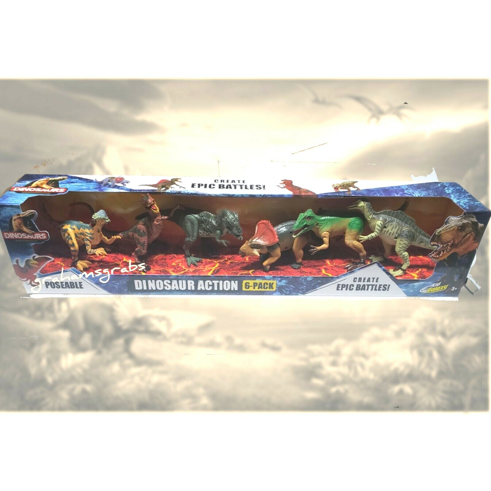 KID GALAXY POSEABLE 9&Prime; DINOSAUR ACTION 6 PIECES! CREATE EPIC BATTLES! NEW