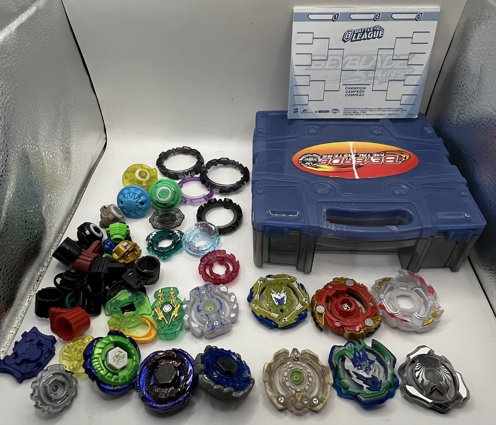 Lot Of Beyblade Metal Fusion Battling Tops And Accessories W/Case