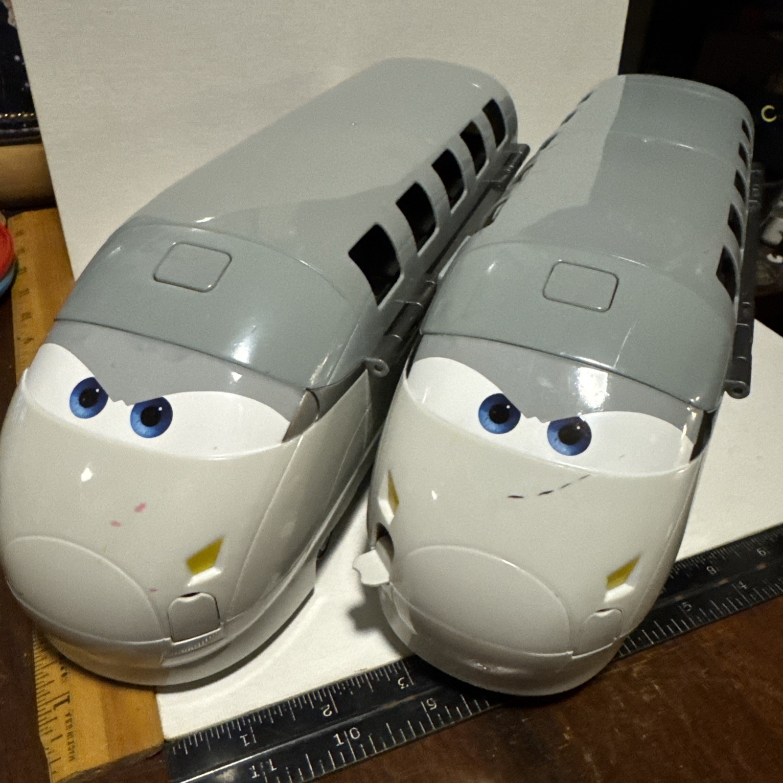 Disney PIXAR Cars Stephenson Spy Train Transporter 10 Car Carrie 2011 Lot Of 2