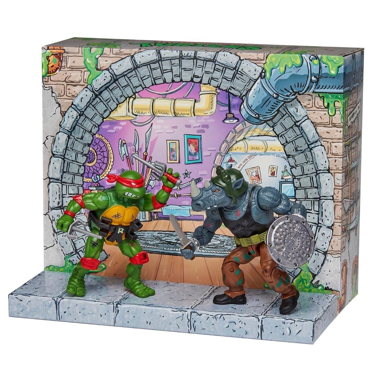 TMNT 1988 Remastered Raphael vs Rocksteady Playmates Action Figure 2-Pack N Hand