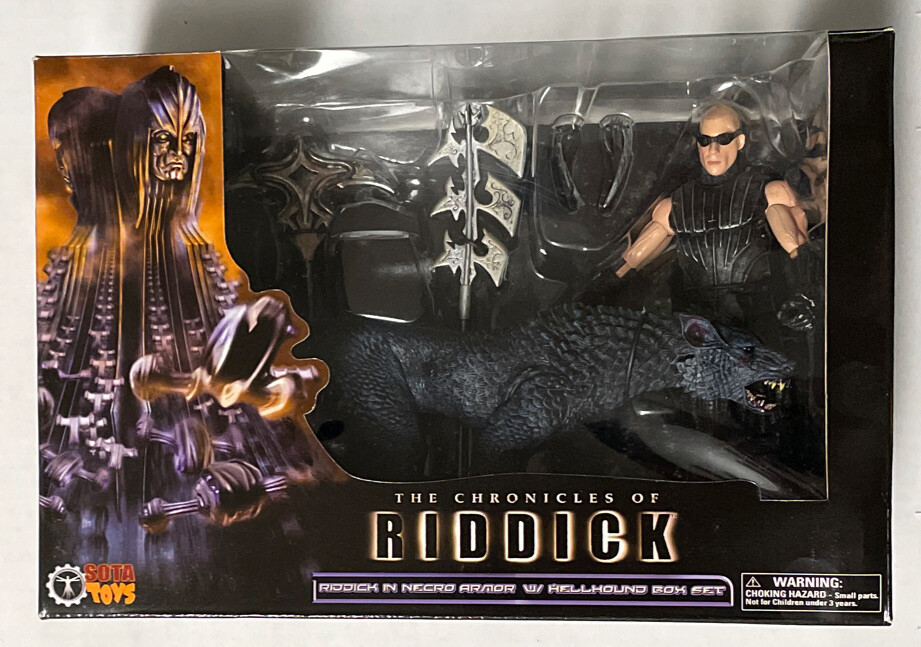 THE CHRONICLES OF RIDDICK; RIDDICK IN NECRO ARMOR w HELLHOUND BOX SET SOTA Toys