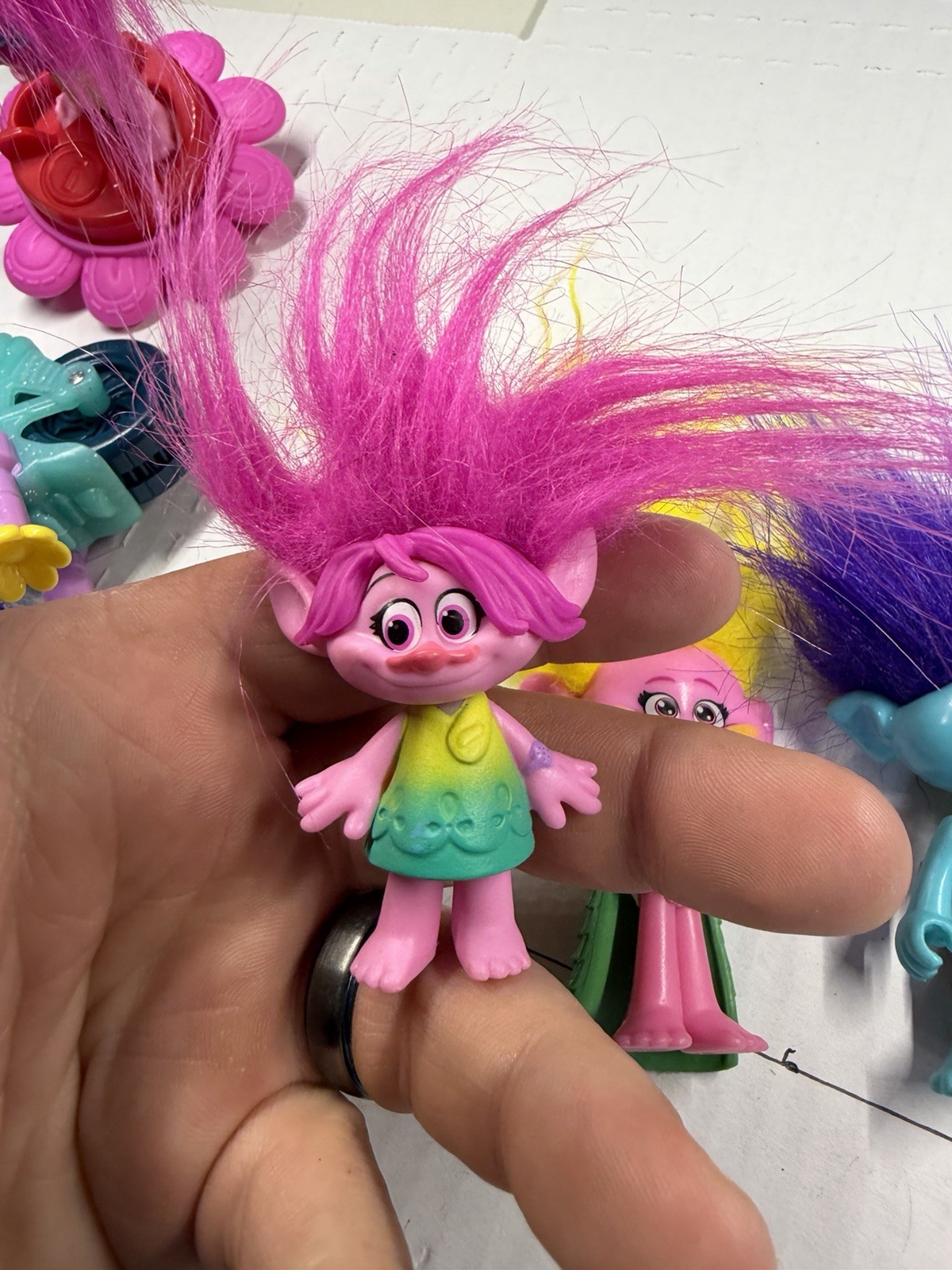 DreamWorks Trolls Figure Lot Poppy Branch Guy Diamond w Vehicles 6 Pc Hair