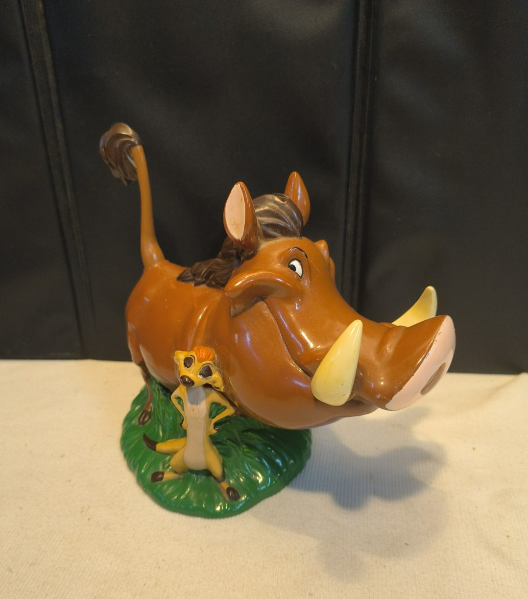 Vintage DISNEY The Lion King Timon and Pumba Plastic Piggy Coin Bank Molded