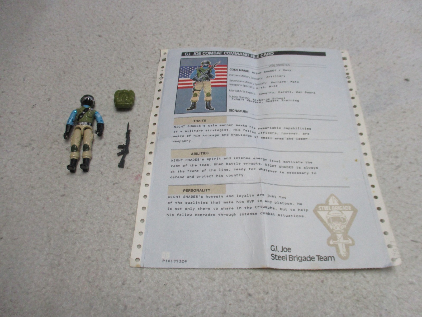 GI JOE STEEL BRIGADE « NIGHT SHADES » V 1D FILECARD VINTAGE & 100% COMPLETE 1987