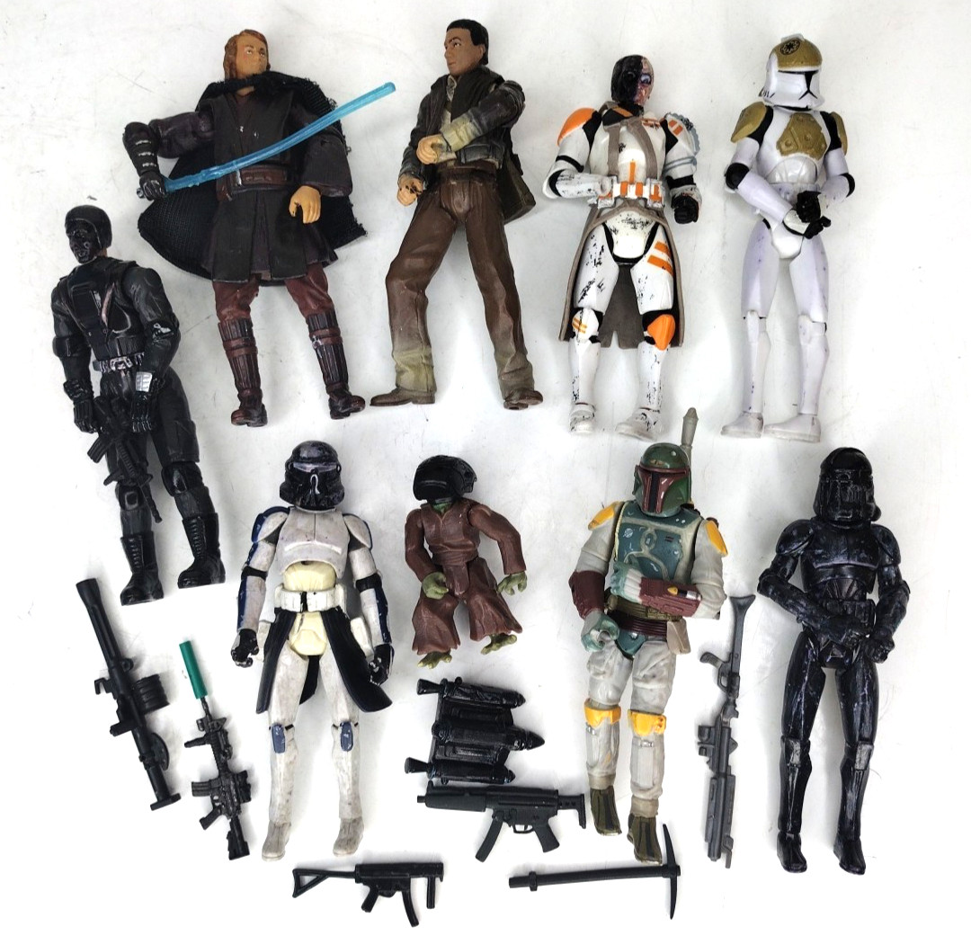 STAR WARS 2004-2008 Miniature Action Figures Hasbro Lot of 9 w Assorted Weapons