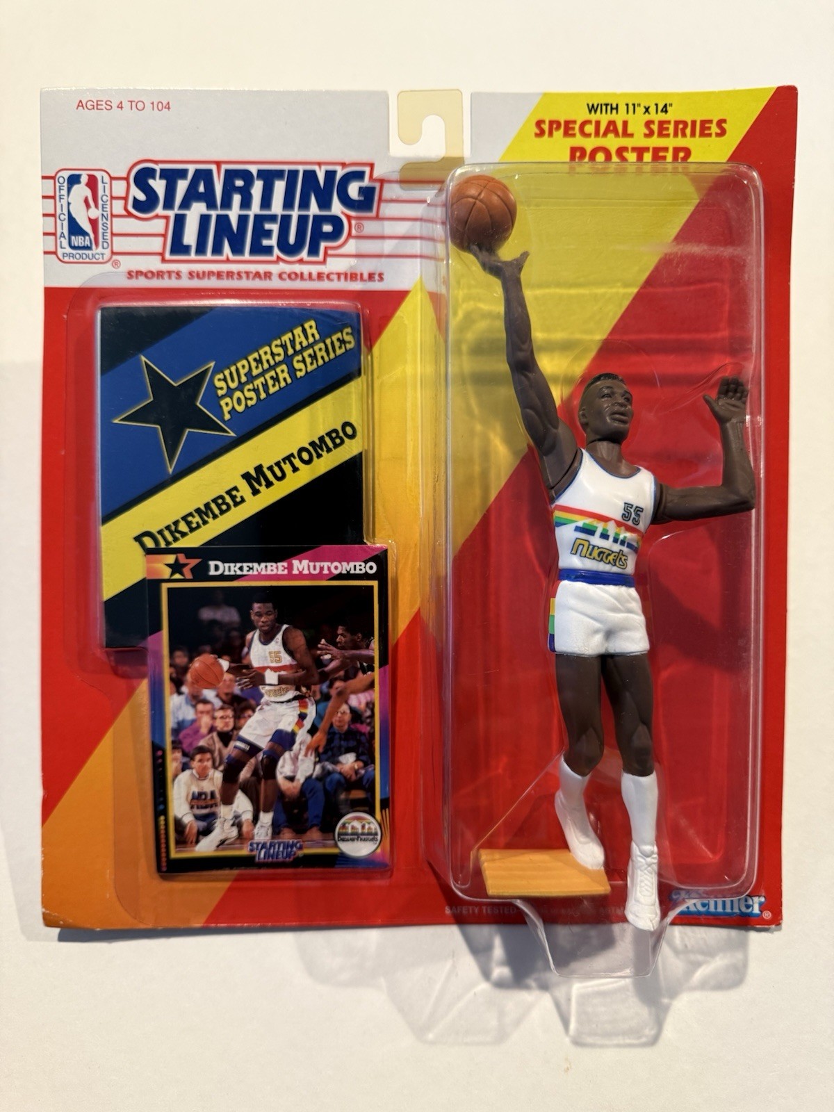 💥🏀 1992 DIKEMBE MUTOMBO Starting Lineup, Denver Nuggets, Card & Poster 🏀💥