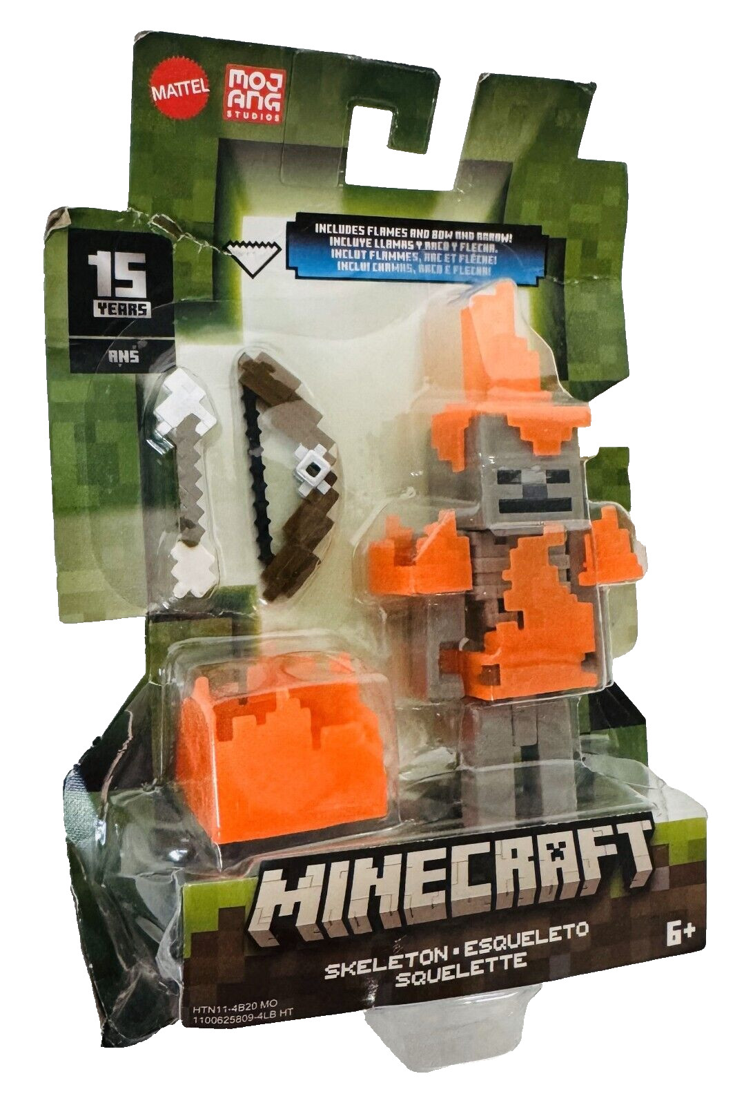 Minecraft 15 Years Skeleton with Flames, Bow & Arrow 3.5&Prime; Figure 6C