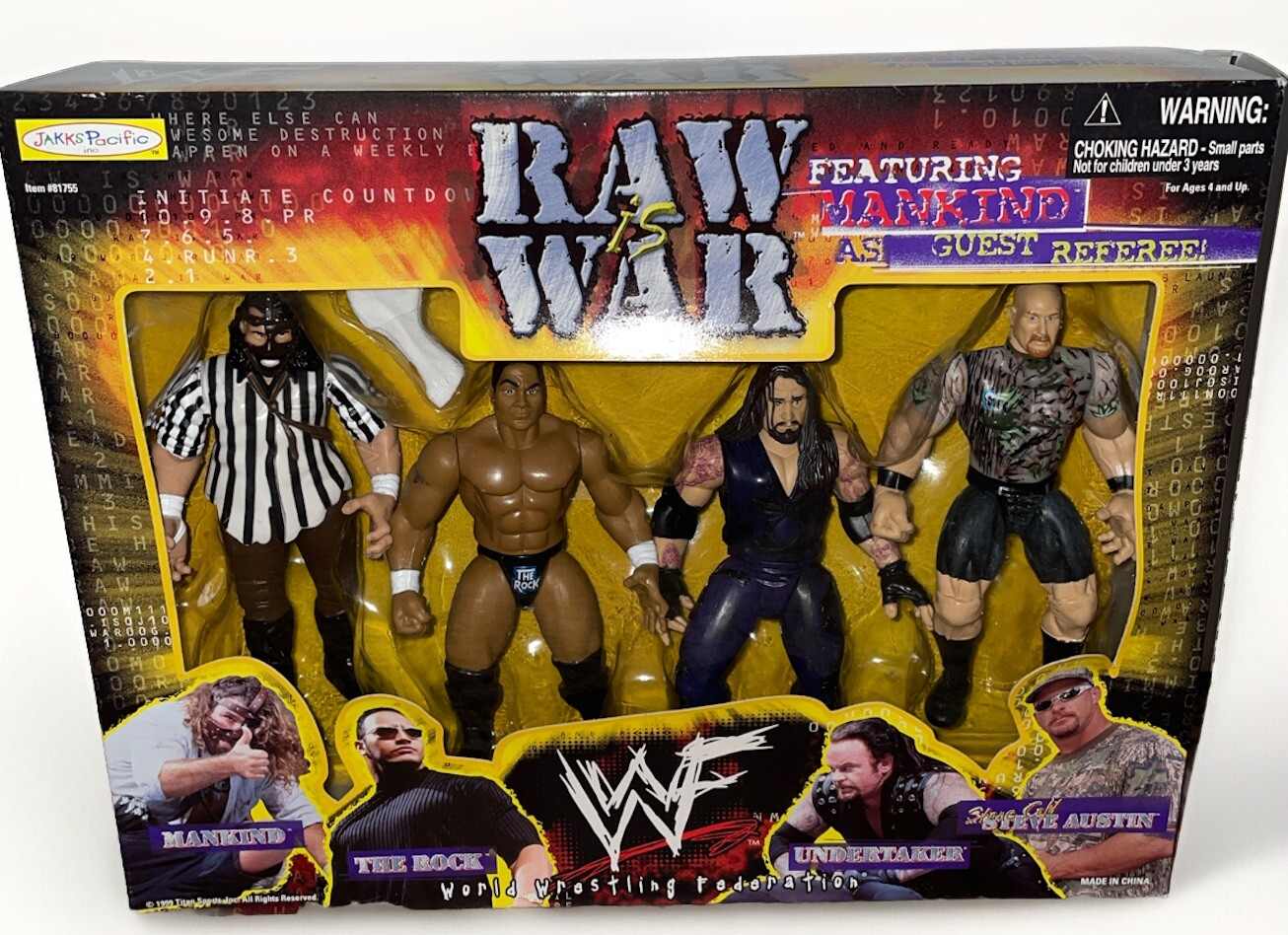 JAKKS RAW IS WAR WWF WRESTLING FIGURE SET WWE ROCK STEVE AUSTIN 81755