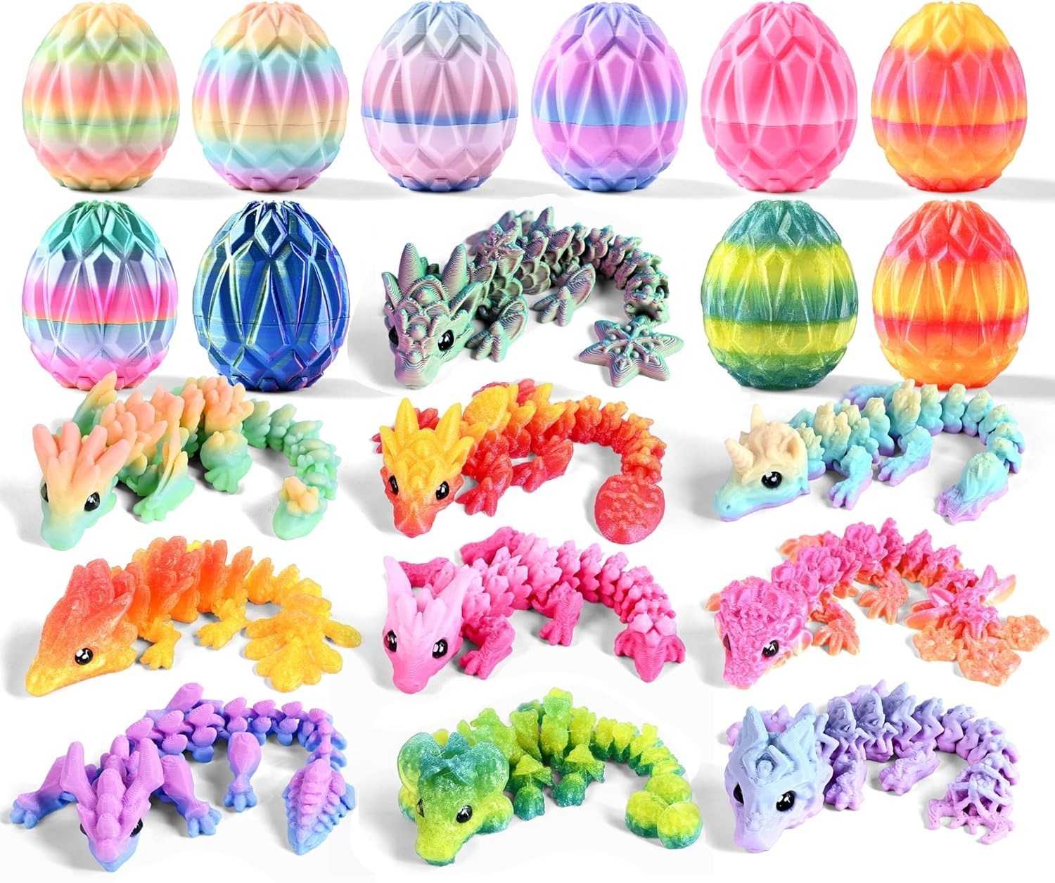 10 Pack – 3D Printed Diamond Dragon Eggs with Cute MINI Baby Dragons Inside
