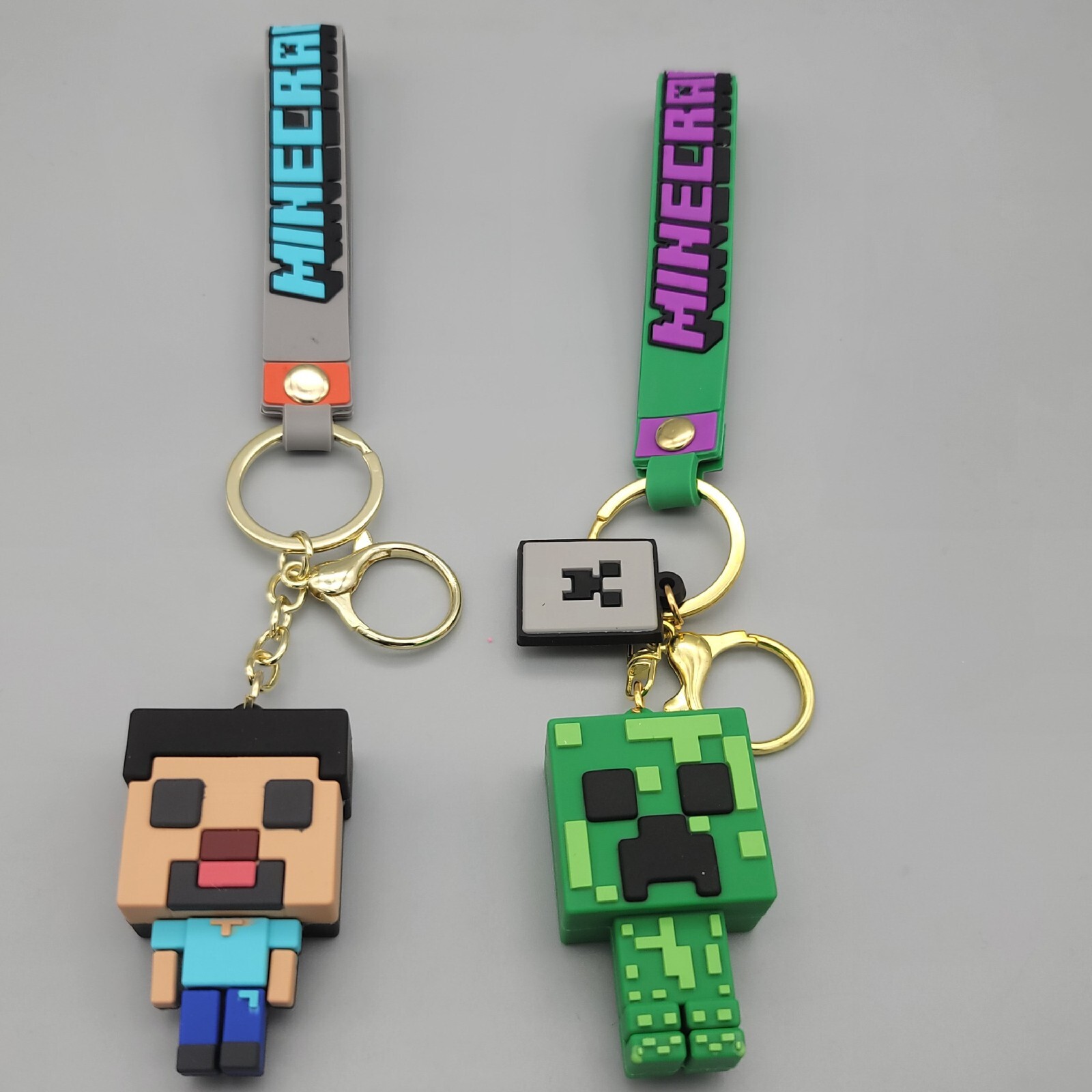 Steve & Creeper 3D Minecraft Figure Keychains with Carrying Straps