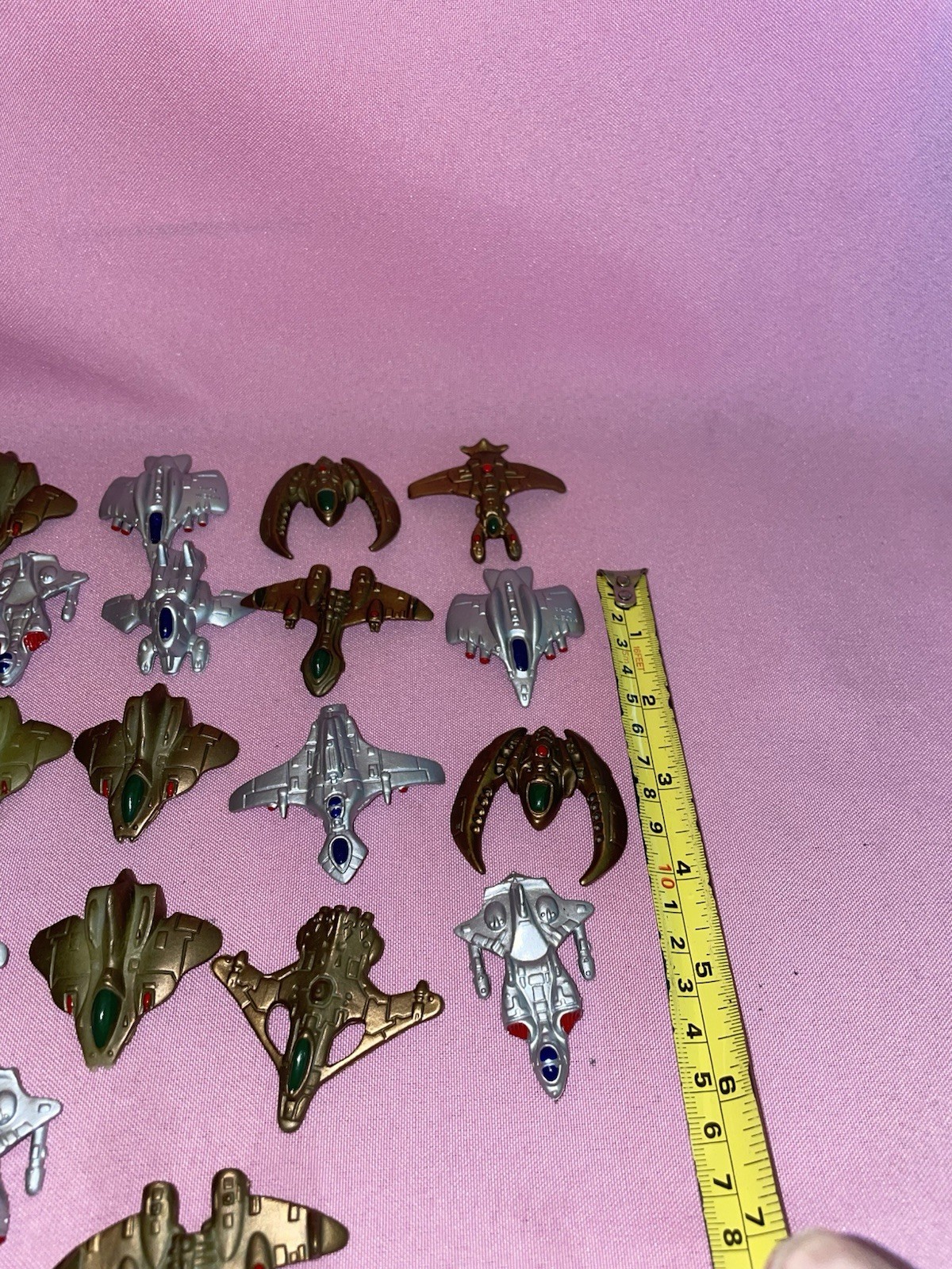 22 Miniature 1.5”-2” Plastic Alien Space Ships Silver Copper Green Colored