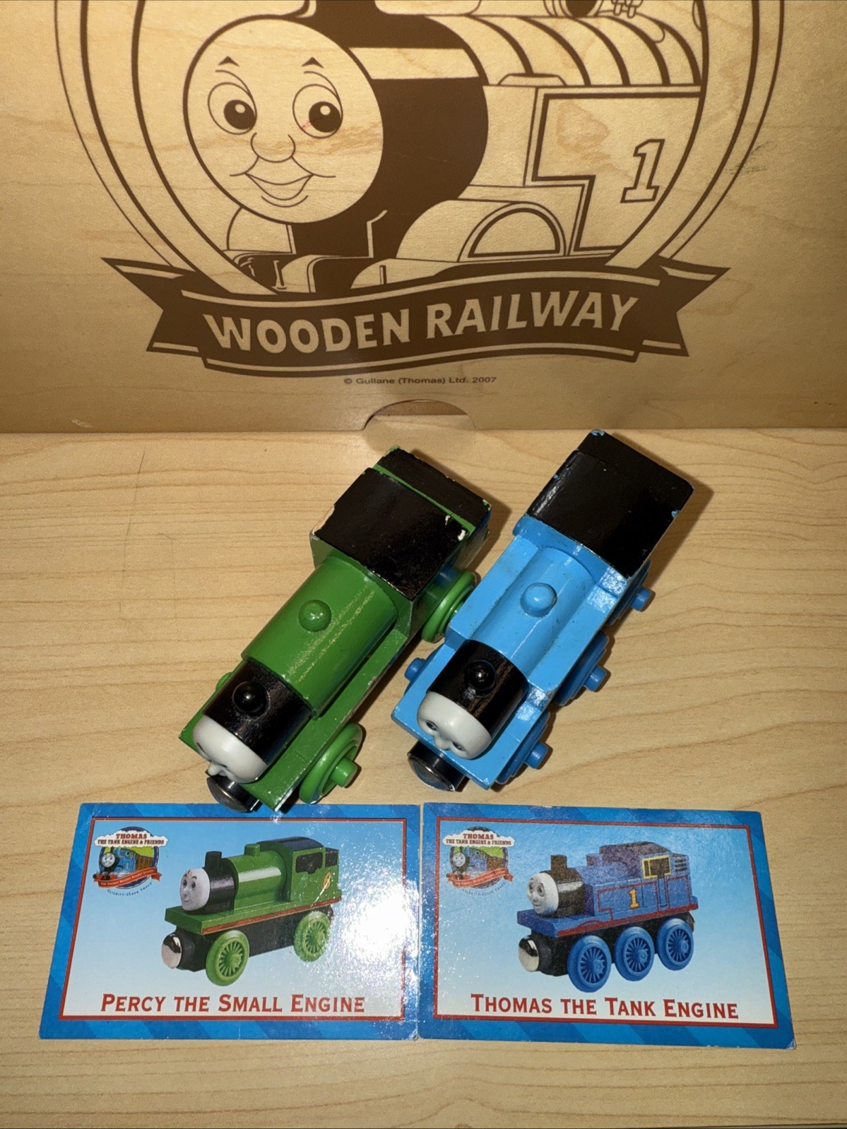 THOMAS & PERCY ! THOMAS FRIENDS TRAIN WOODEN 1998 WOODEN FUNNEL BRITT ALLCROFT