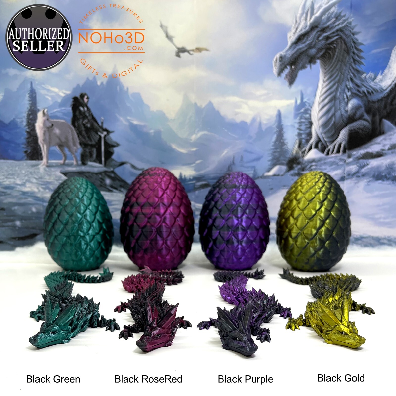 Crystal Dragon with Dragon Egg 3D Articulated Adult Crystal Dragon D001-S2-DS