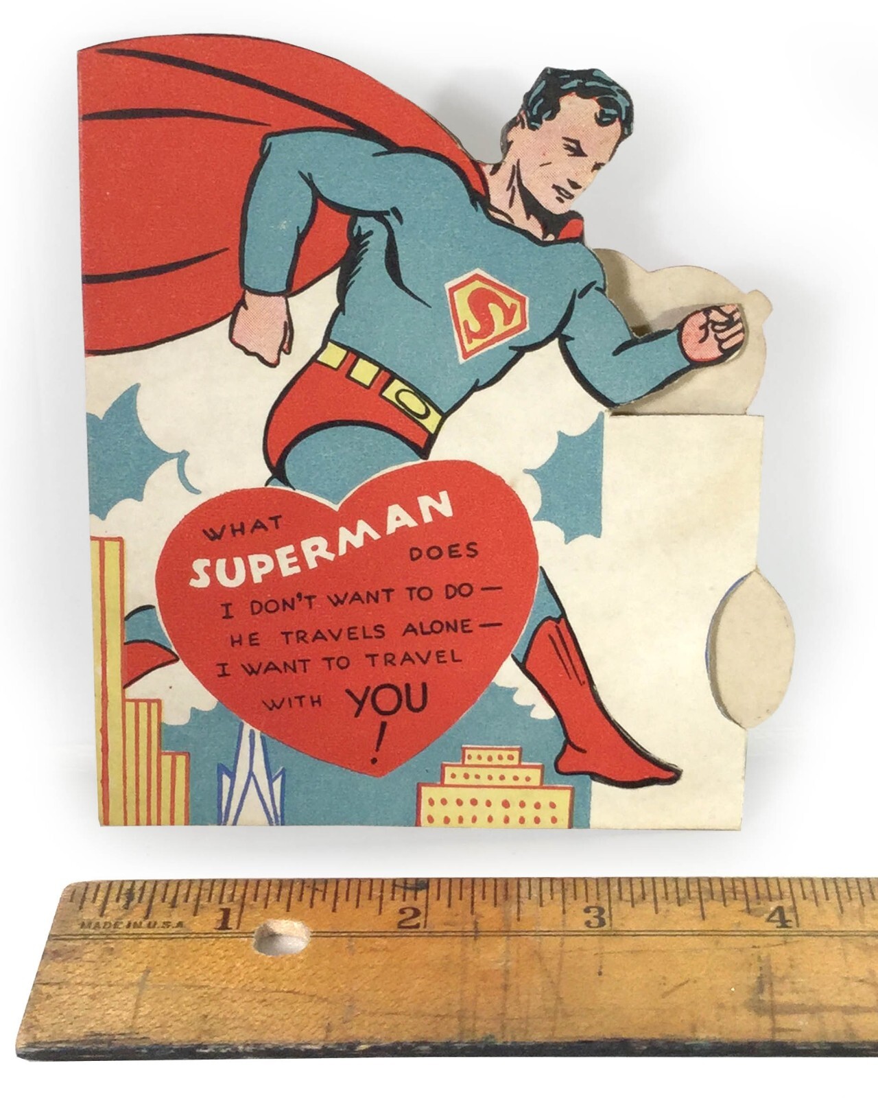 Vintage, Rare Die-Cut Superman Valentine&rsquo;s Day Card (Circa 1940&rsquo;s)