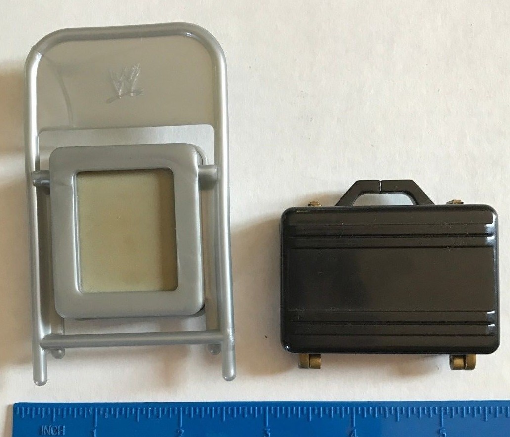 (2) Vintage Jakks WWF WWE Accessories Chair & Suitcase for 7 Inch Figures