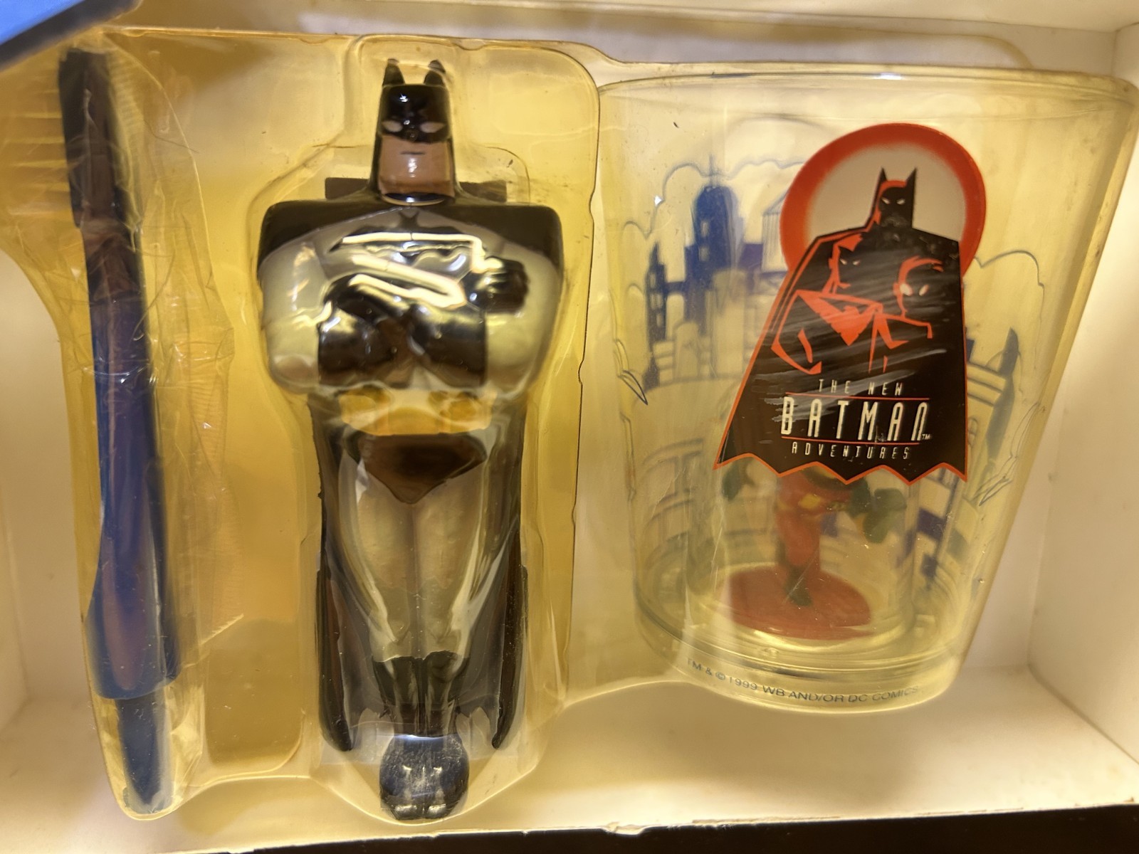 1998 Warner Bros Studio Store Batman and Robin Cup and Toothbrush