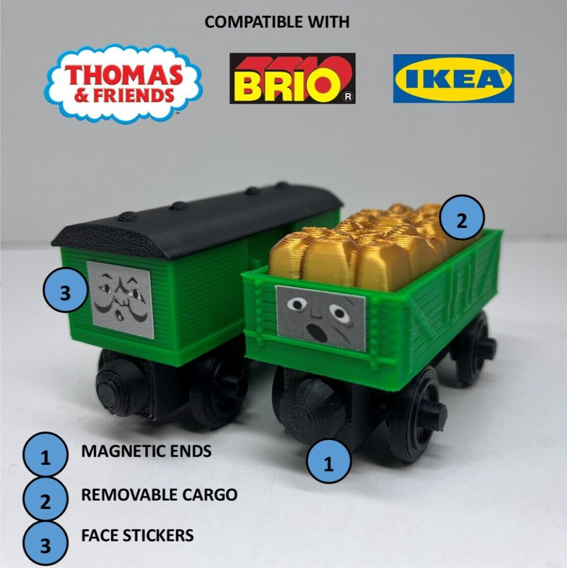 Wooden Railway Compatible Cargo & Box Car Train Custom Made Thomas & Friends GR