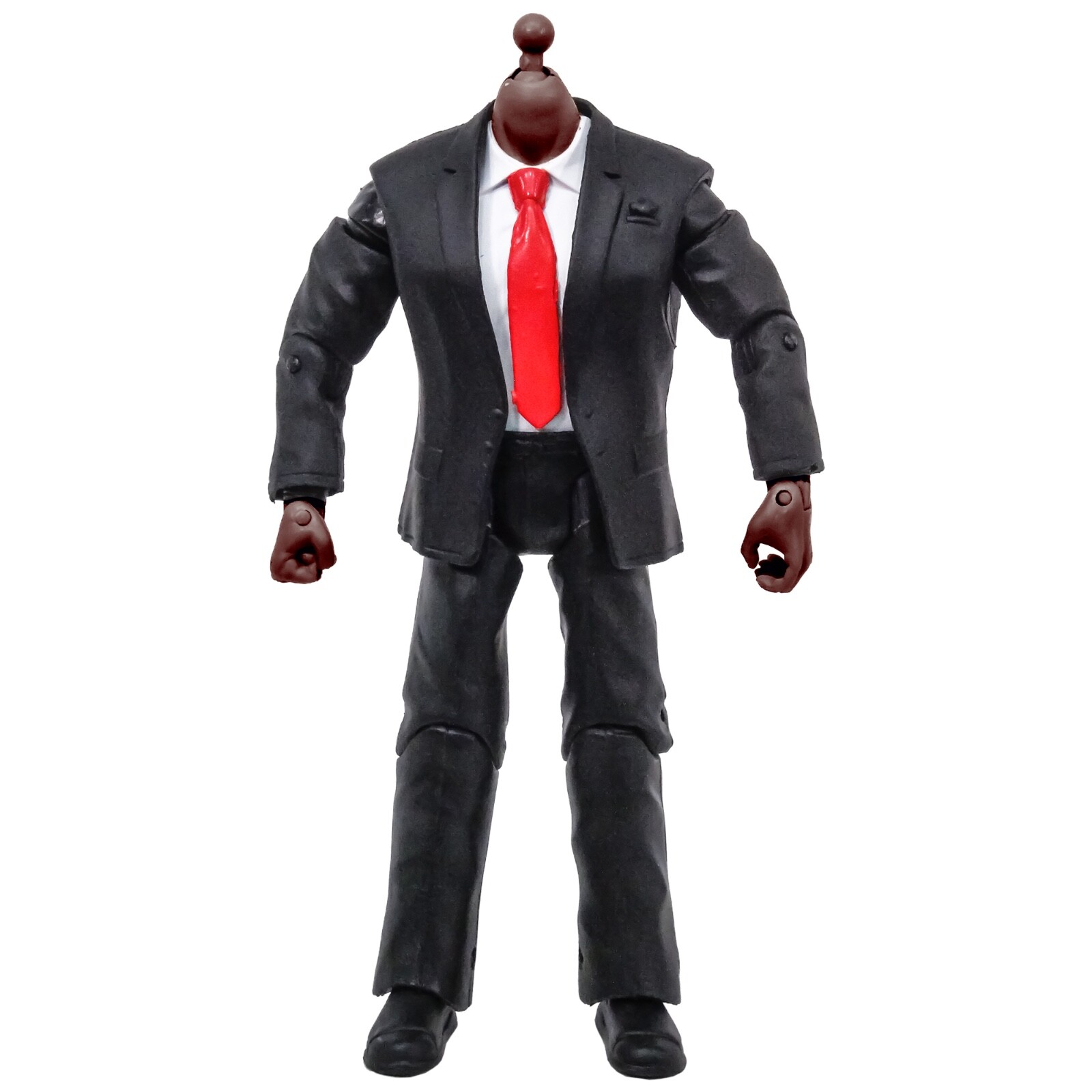 Generic 7 Inch Wrestling Action Figure With Black Skin & Black / White Suit
