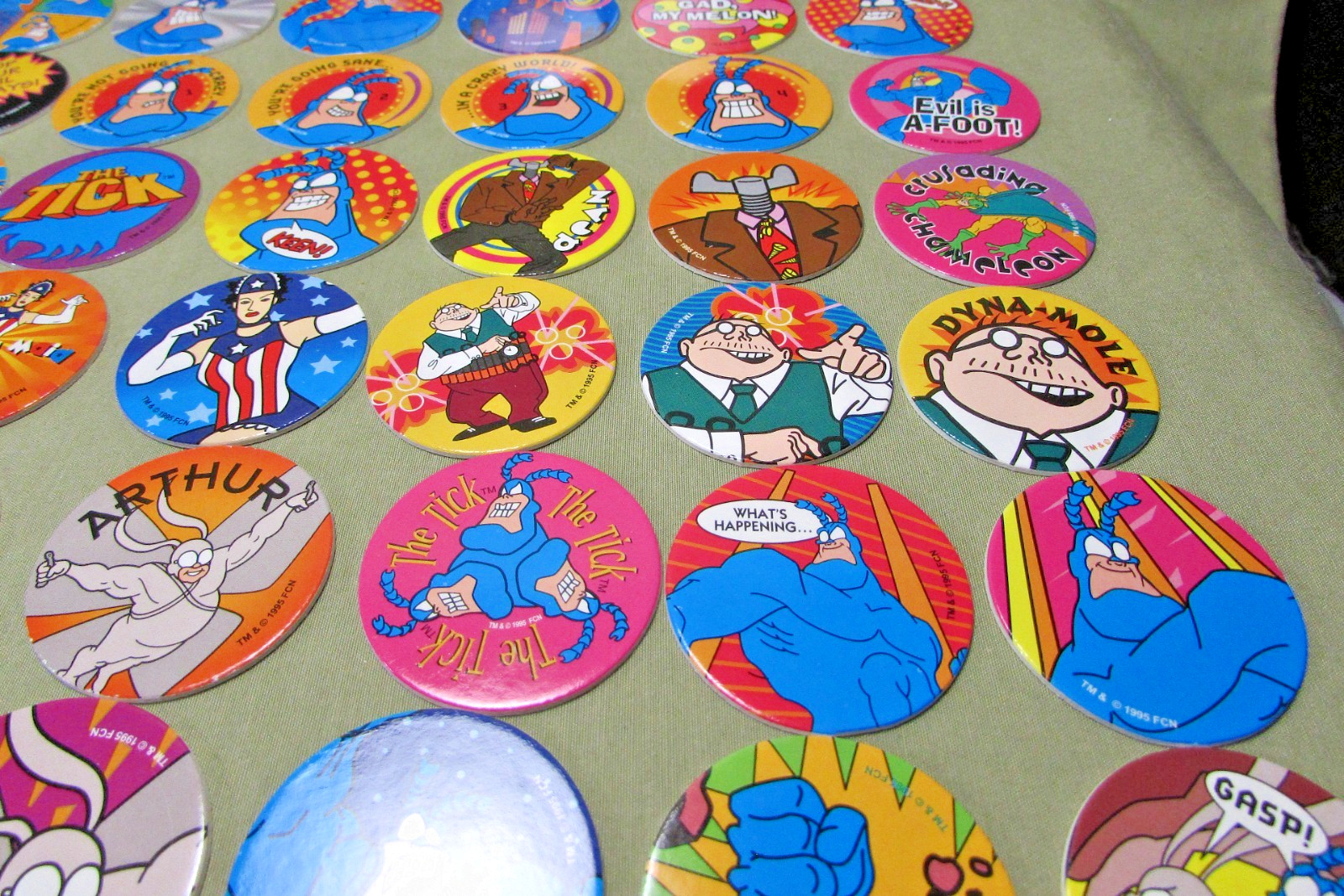 1995 THE TICK POG MILKCAP COMPLETE SET of 60 Fox Children&rsquo;s Network Ben Edlund