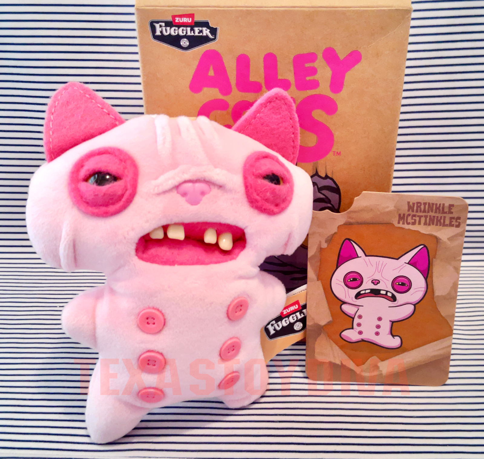 Zuru Fuggler Alley Cats Wrinkle McStinkles Hairless Plush Bag Charm Keychain 5&Prime;