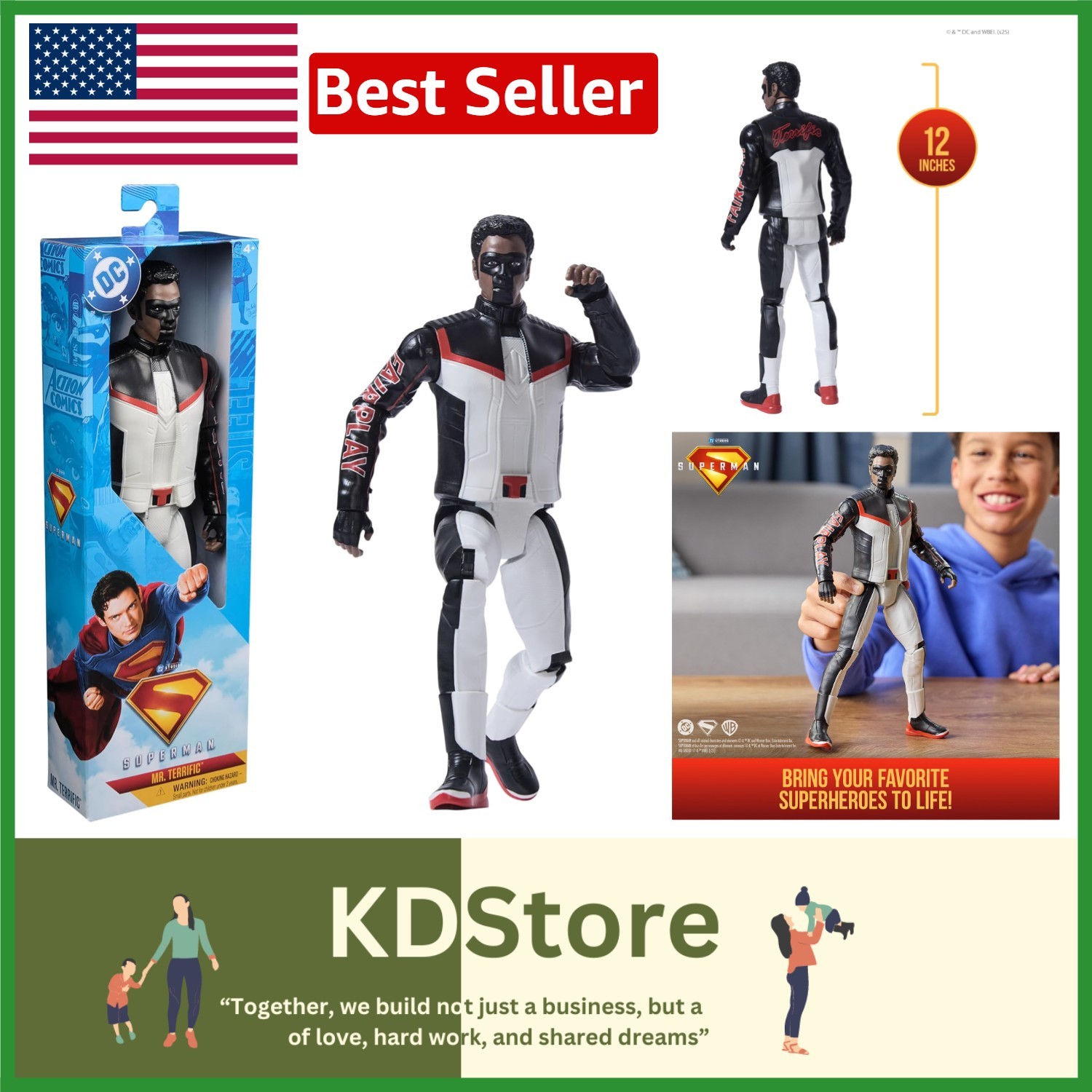 12-Inch Superhero Action Figure for Kids, Poseable DC Comics Toy, Boys Girls