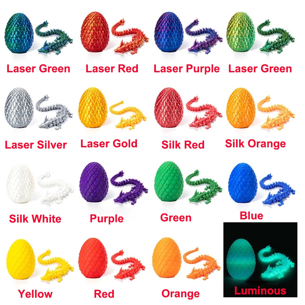 Easter Gift 3D Printed Dragon w/Egg Crystal Dragon Fidget Toys Full Articulated