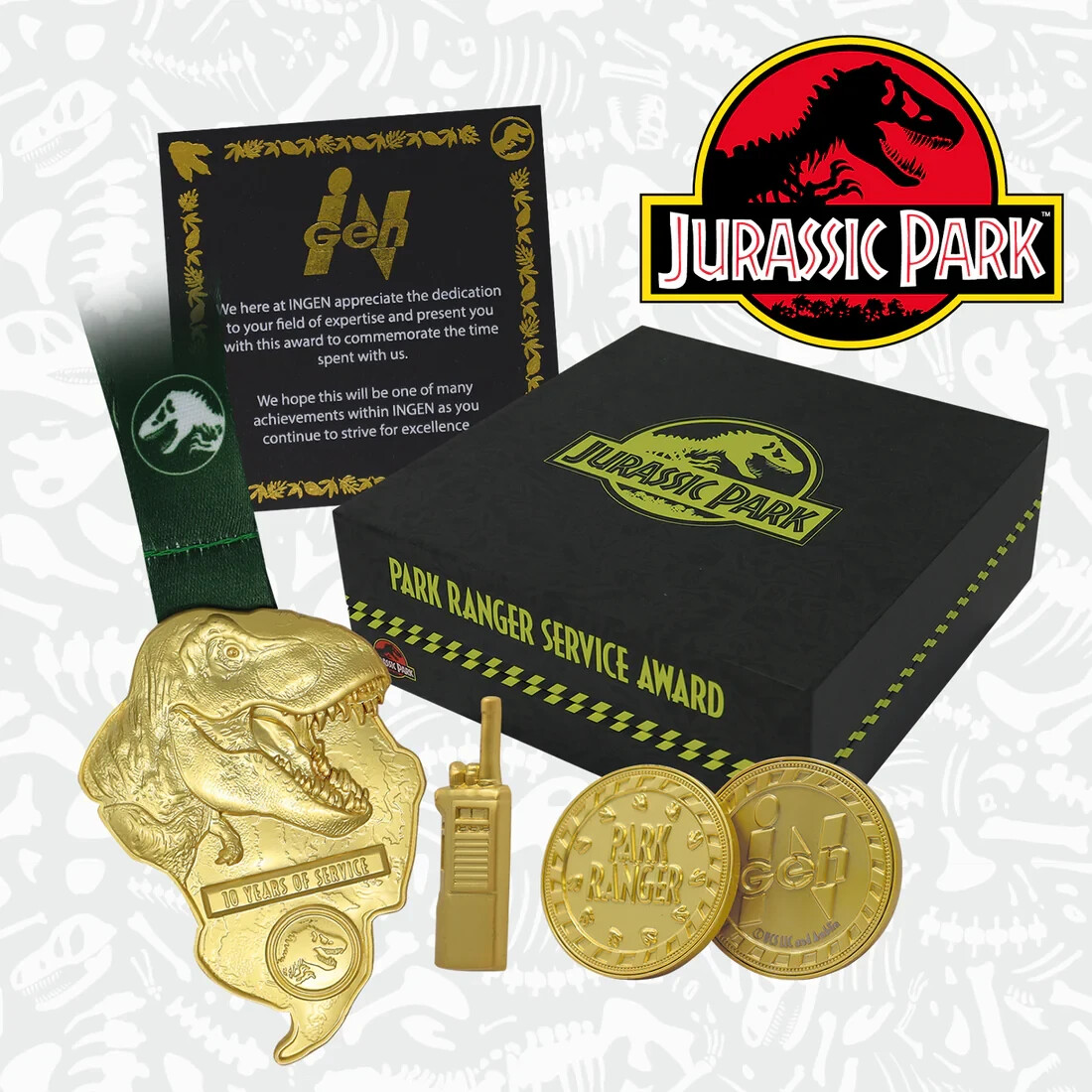 Jurassic Park Ranger Service Award – 10 Years Service – Limited 1993 – 24K Gold