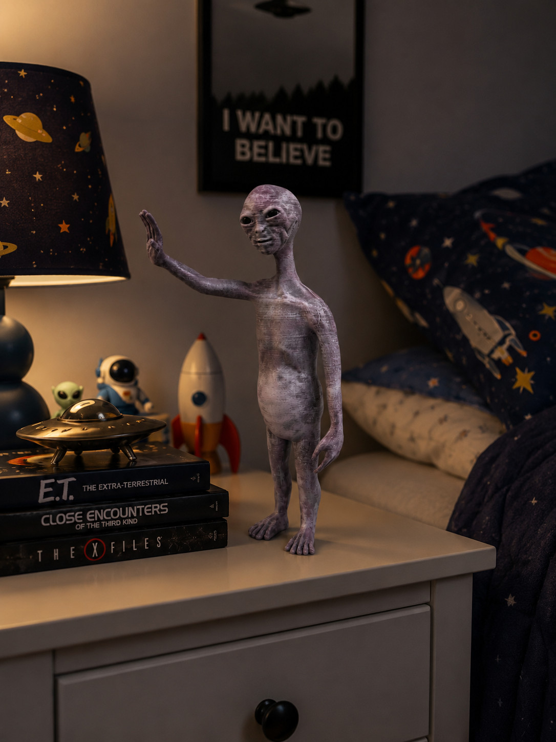 Grey Alien Figurine 18cm Puck UFO Sci-Fi Collectible Close Encounters Inspired