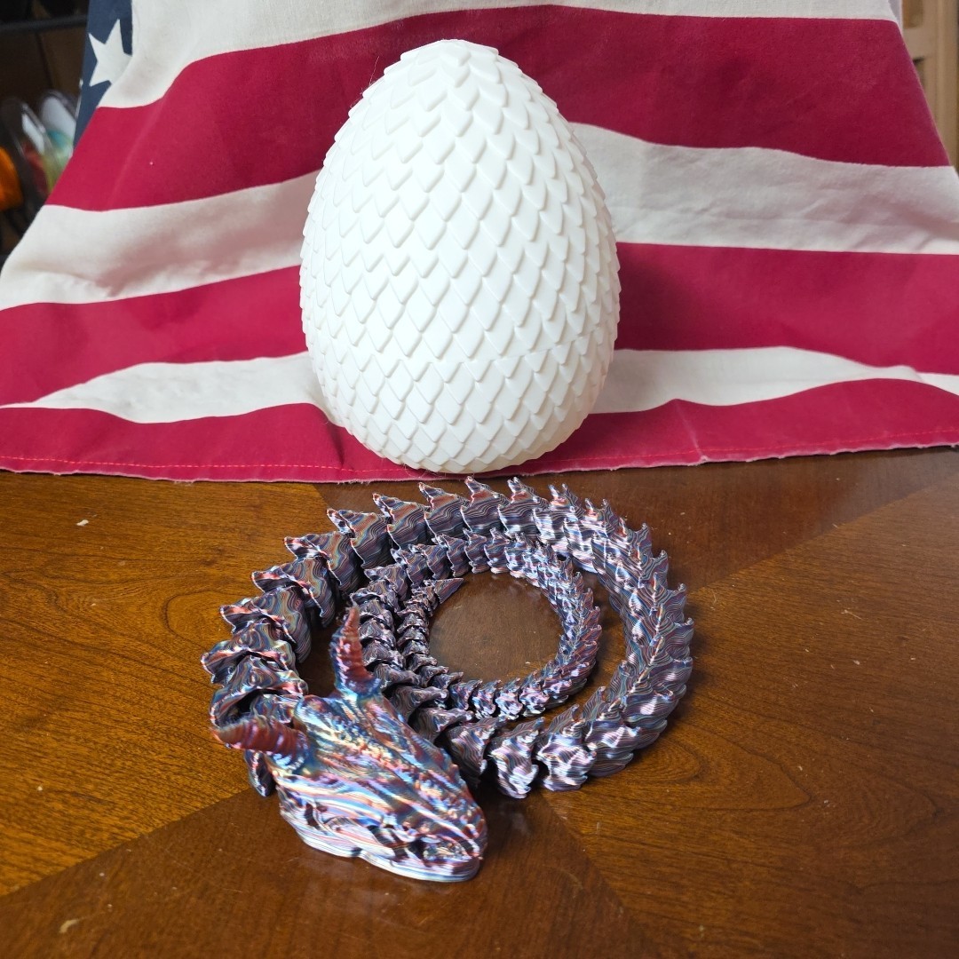 3D Printed Articulated Snake with Egg 30&Prime; Rainbow Silk Fidget Toy ASMR Stress