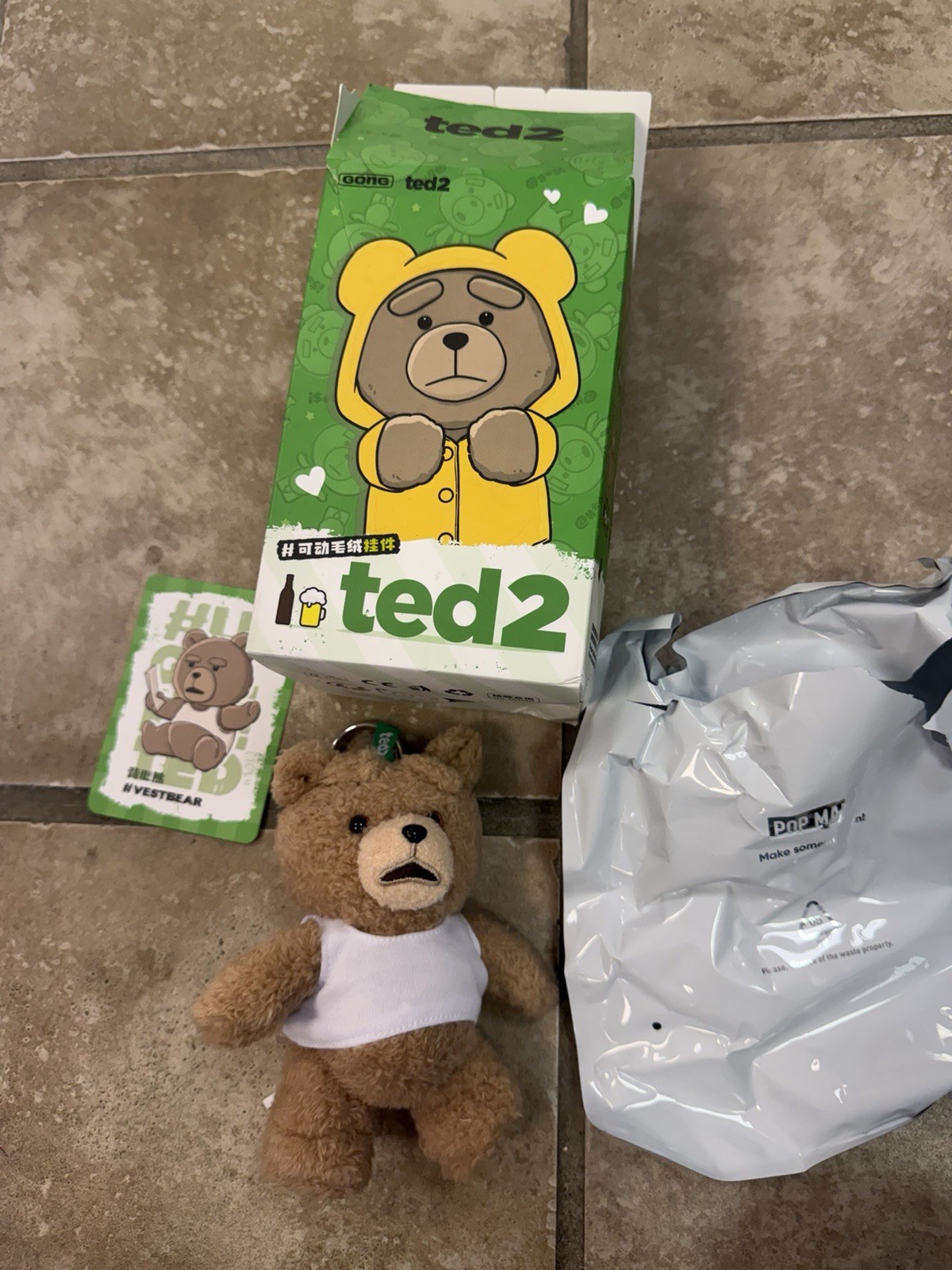 Ted 2 Pop Mart Gong Vest Bear Figure Keyring New Opened Box