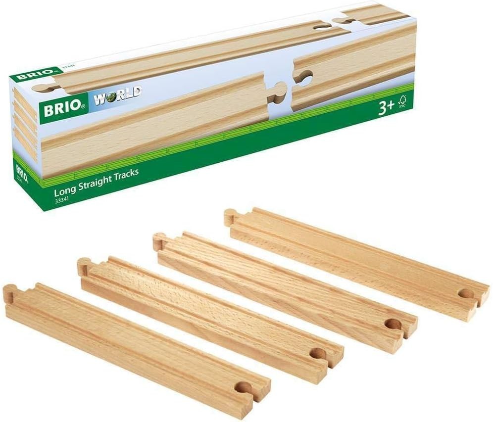 Universal Compatibility Wooden Train Set – 4 Long Tracks for Ages 3 and Up