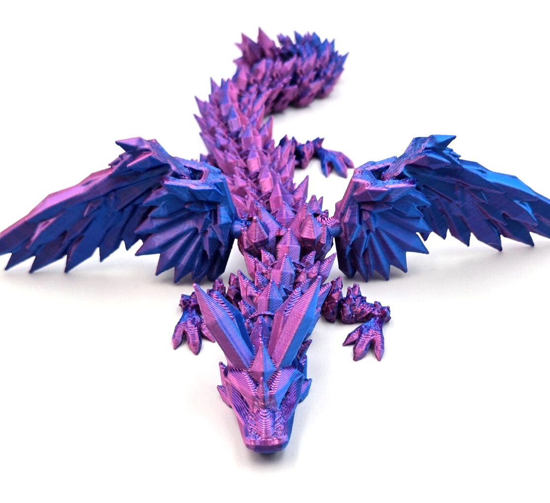 3D Printed Dragon Egg with Winged Dragon, 9&Prime; Articulated, Purple