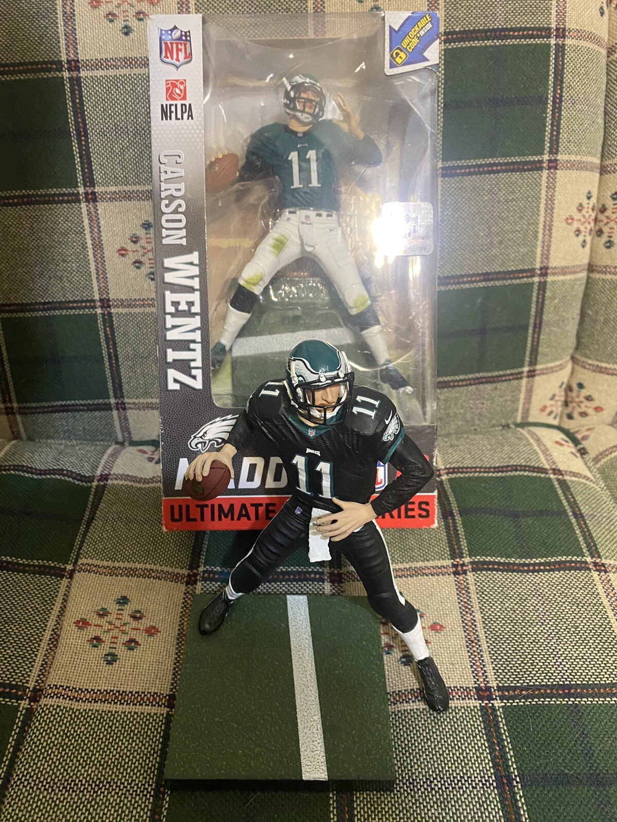 NFL Carson Wentz McFarlane Madden 18 Variant Green Plus Black Eagles Figure Lot