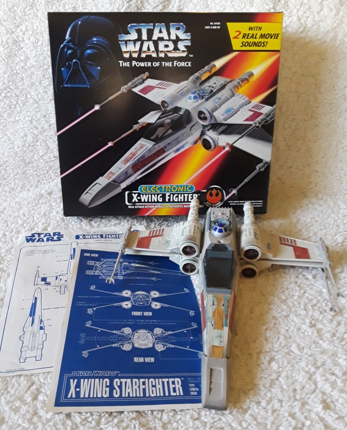 VTG 1995 STAR WARS POTF ELECTRONIC X-WING FIGHTER W/ ATTACK-ACTION WINGS & SOUND