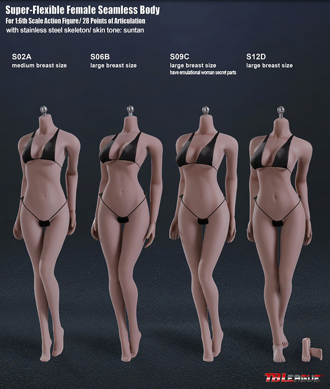 1/6 TBLeague S09C Suntan Rubber Flexible Female Girl Body Action Figure No Head