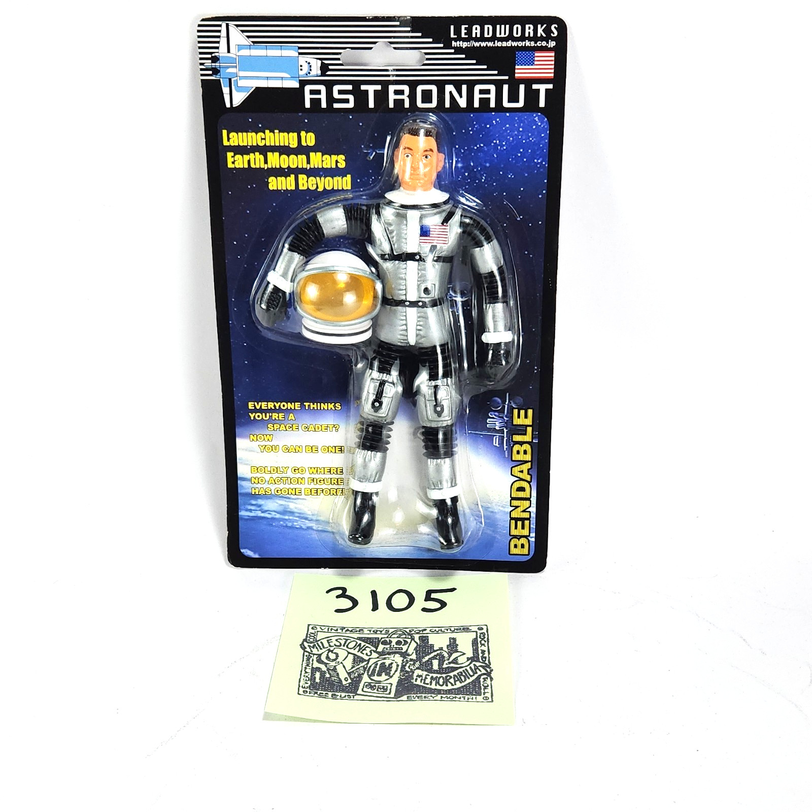 Leadworks Astronaut Bendable Action Figure w/ Helmet Silver Black White Plastic