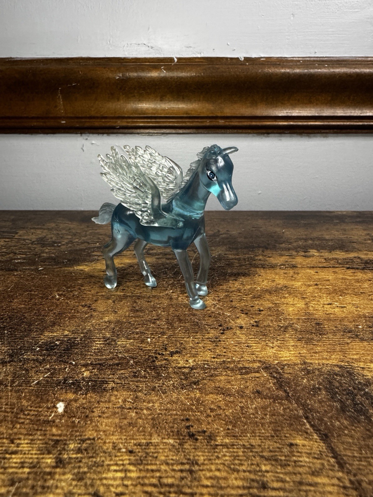 Vintage blue Pegasus Figure Toy Translucent Flying Horse jaru flexible plastic