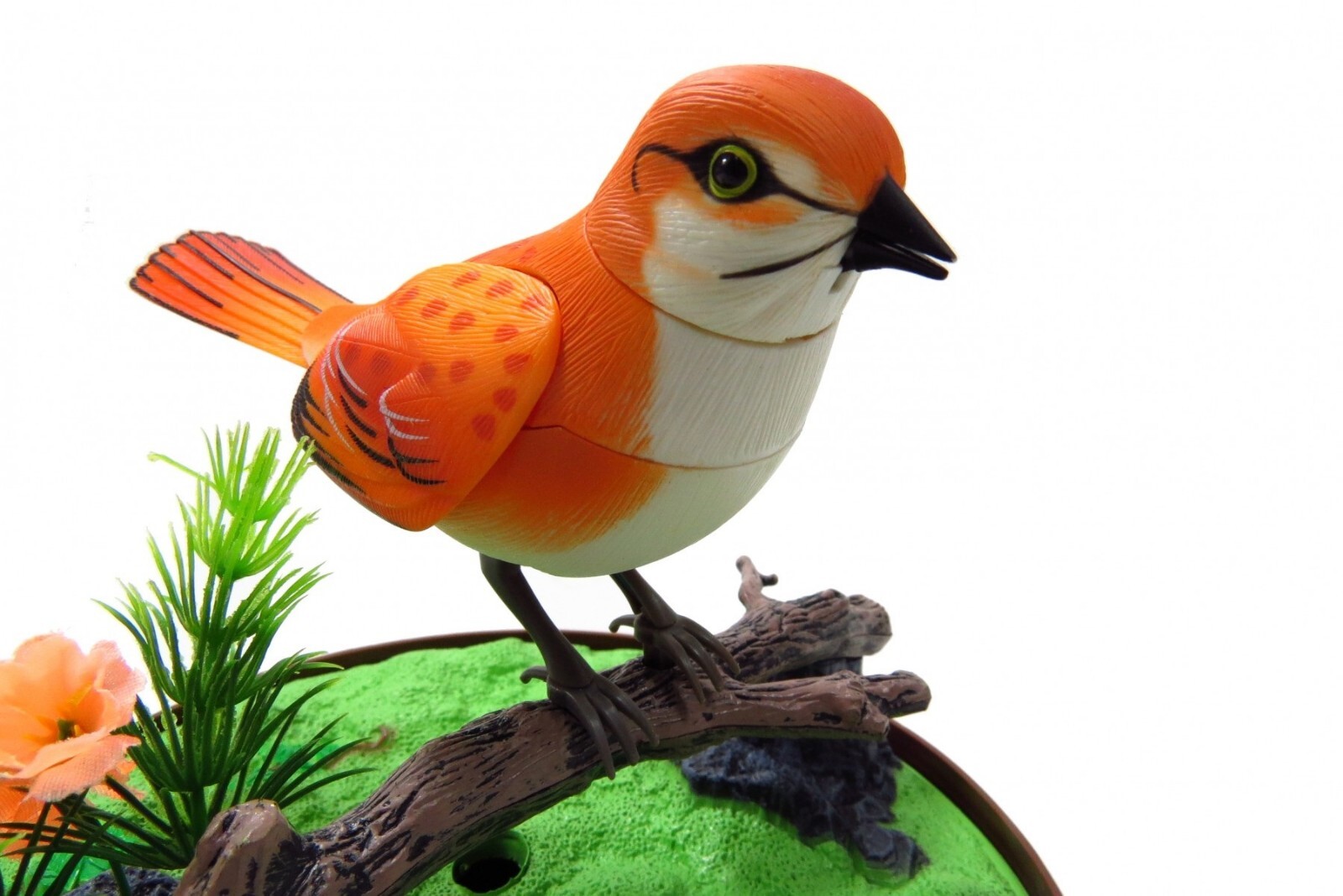 Realistic Singing & Chirping Orange Bird In Cage Gift Set