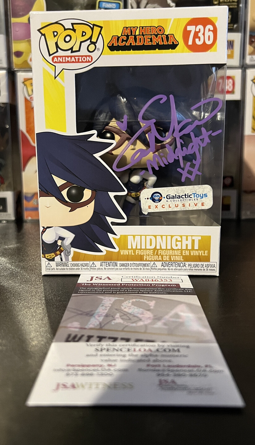 Elizabeth Maxwell Signed Funko Pop MHA Midnight #736 JSA COA w/Pop Protector